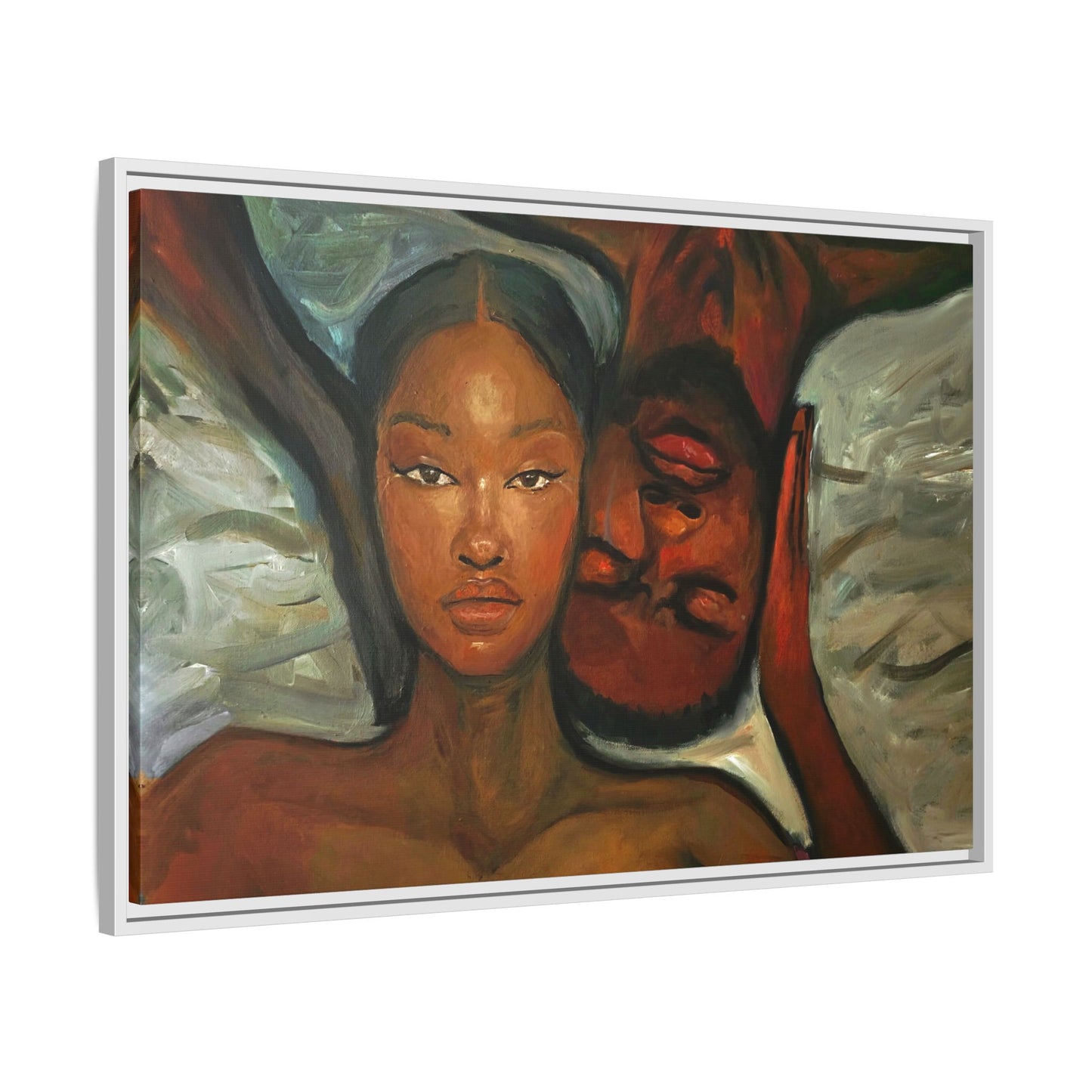 Canvas Print - Emotional Oil Painting of Couple in Bed