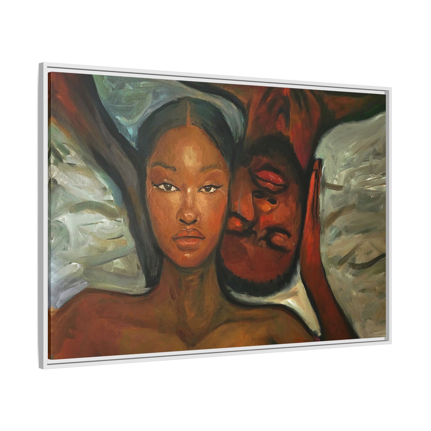 Canvas Print - Emotional Oil Painting of Couple in Bed