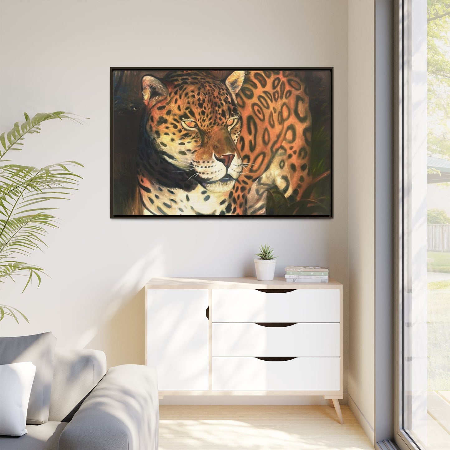 Framed Leopard Canvas Art — Matte Multicolor Jungle Print