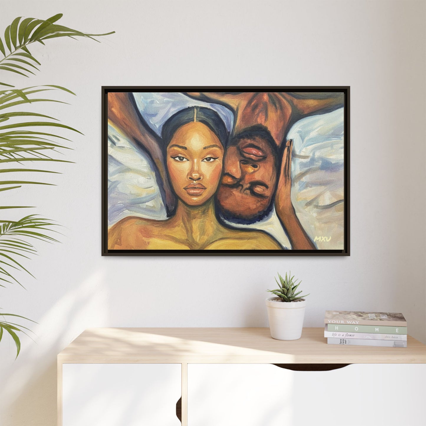 Canvas Print - Emotional Oil Painting of Couple in Bed