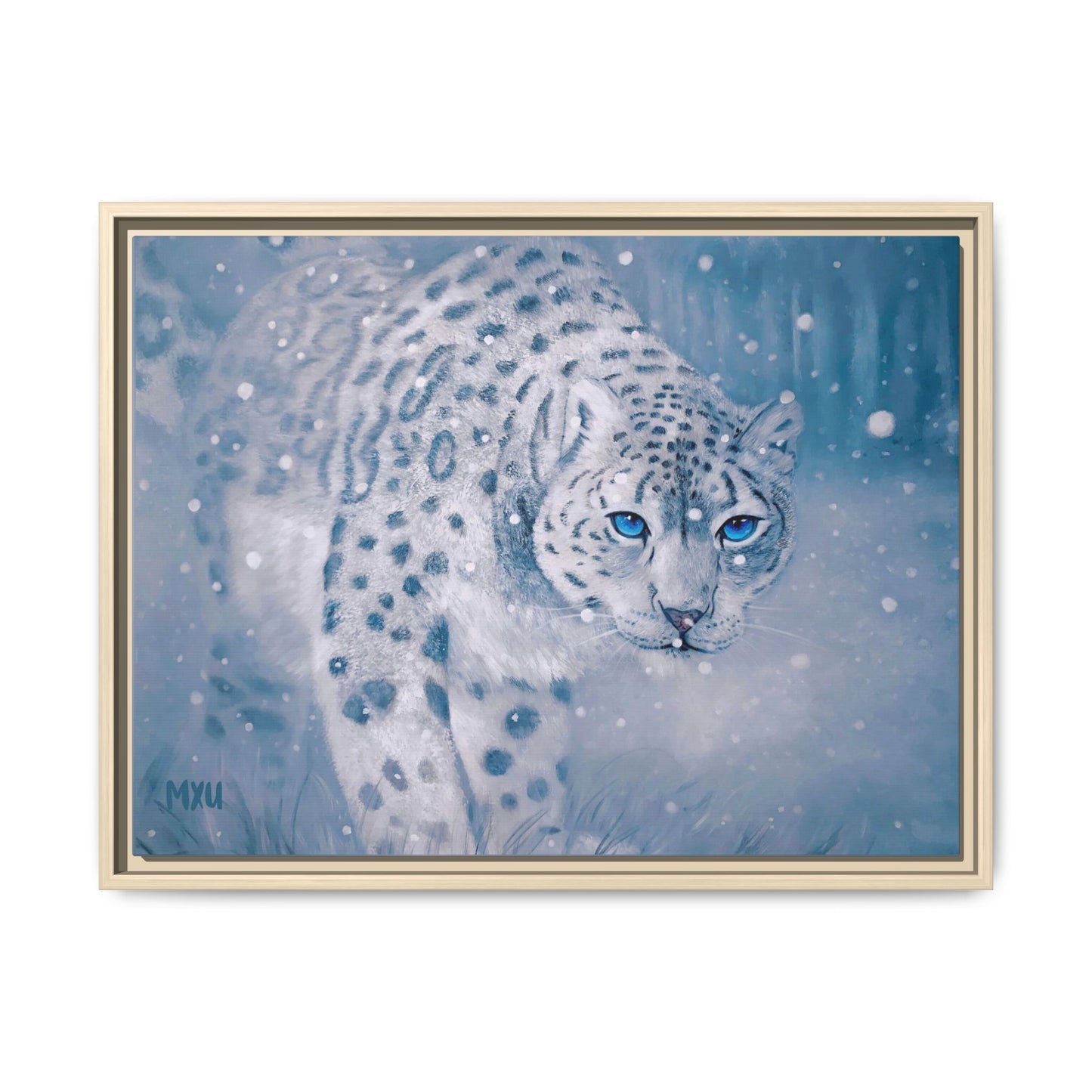 Framed Snow Leopard Canvas Print — Winter Wildlife Wall Art