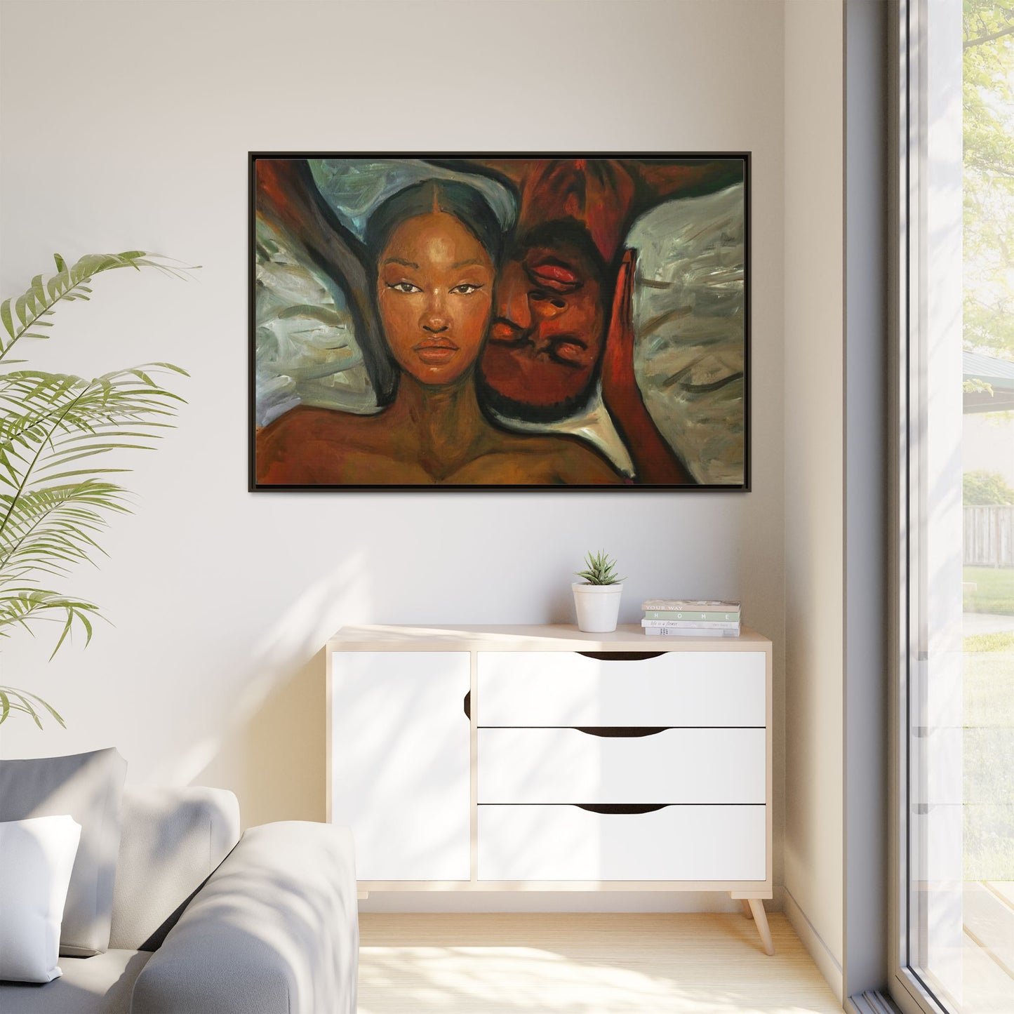 Canvas Print - Emotional Oil Painting of Couple in Bed