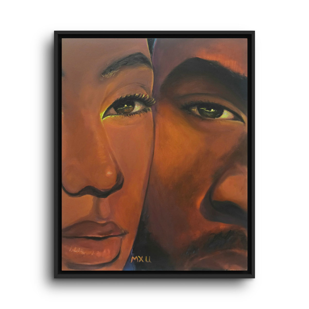 Framed Canvas Portrait Art – Intimate Couple Face Painting “In his Image”