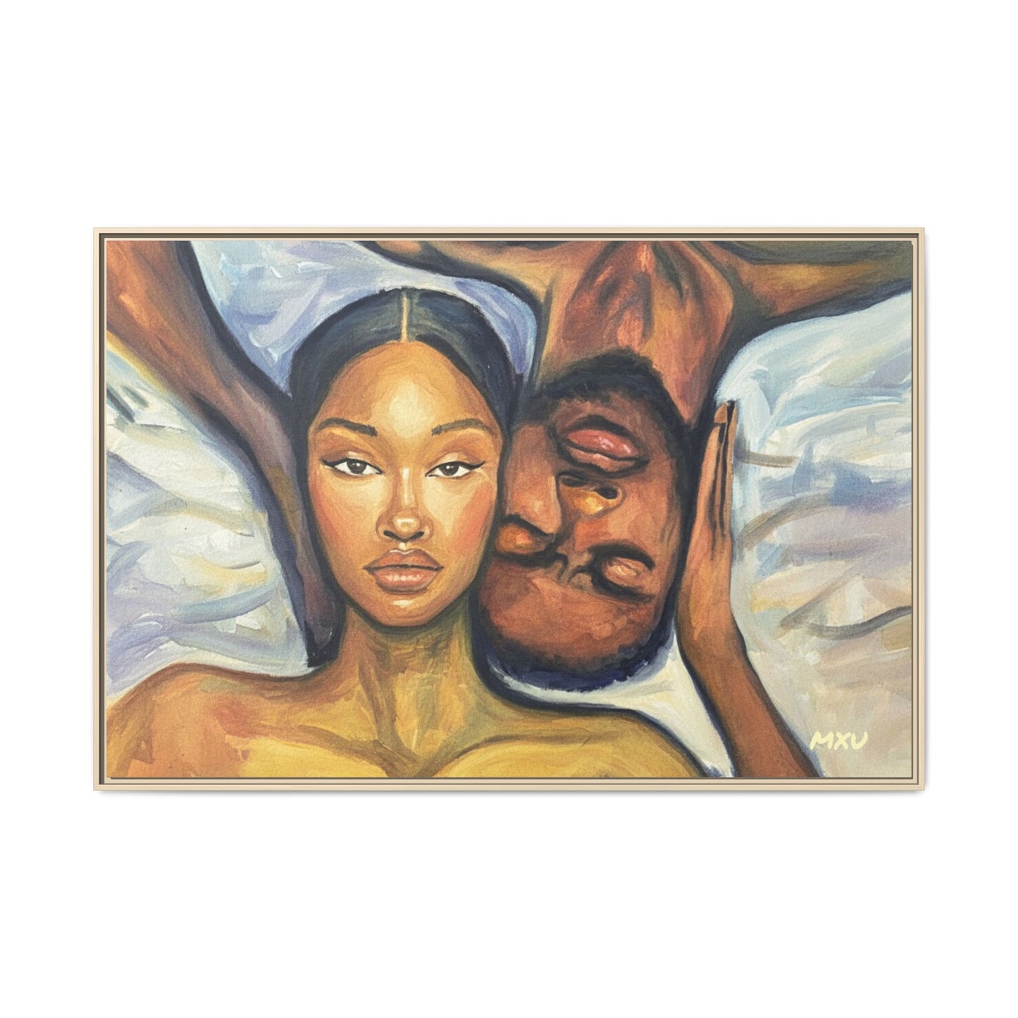 Canvas Print - Emotional Oil Painting of Couple in Bed