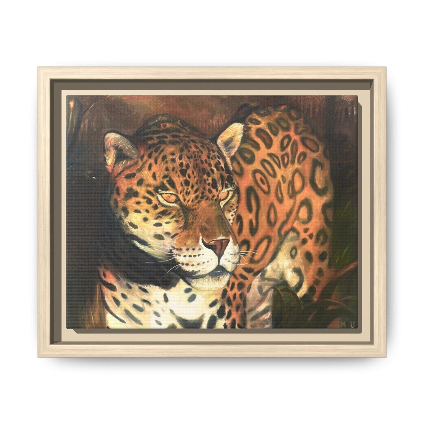 Framed Leopard Canvas Art — Matte Multicolor Jungle Print