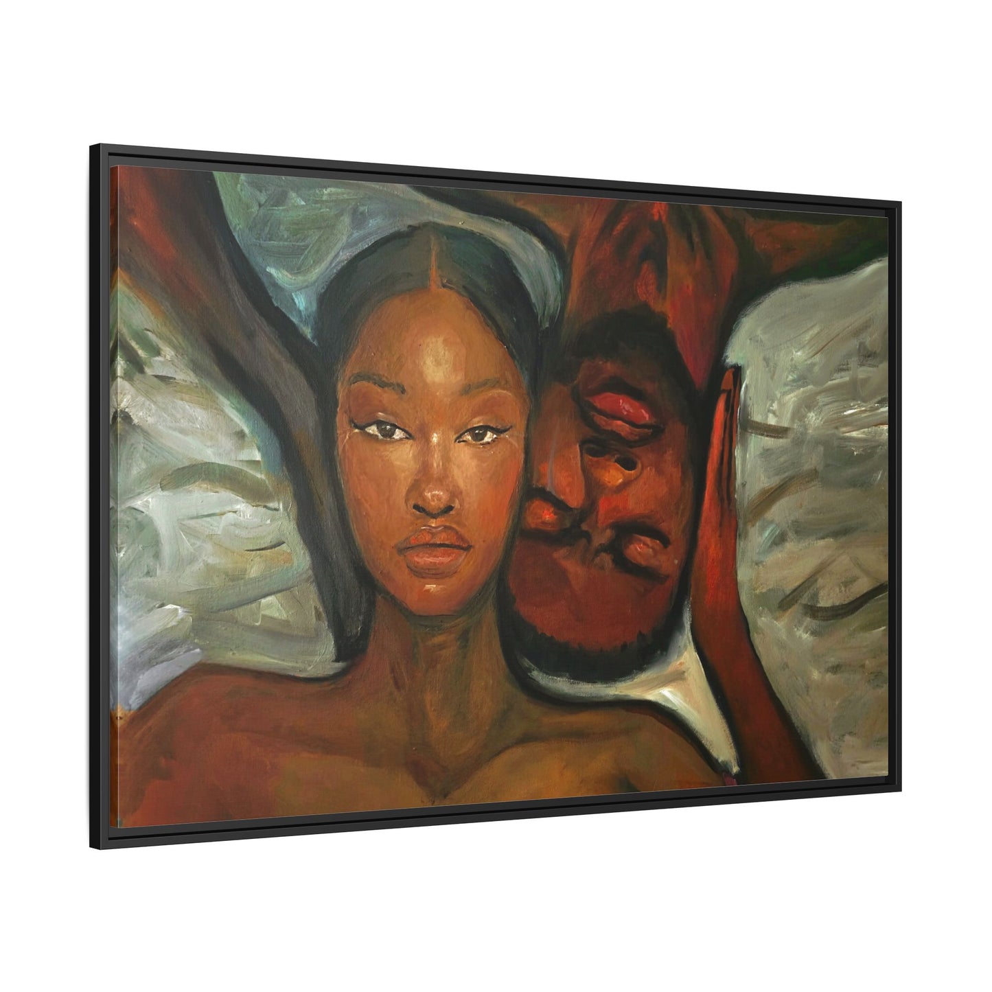 Canvas Print - Emotional Oil Painting of Couple in Bed