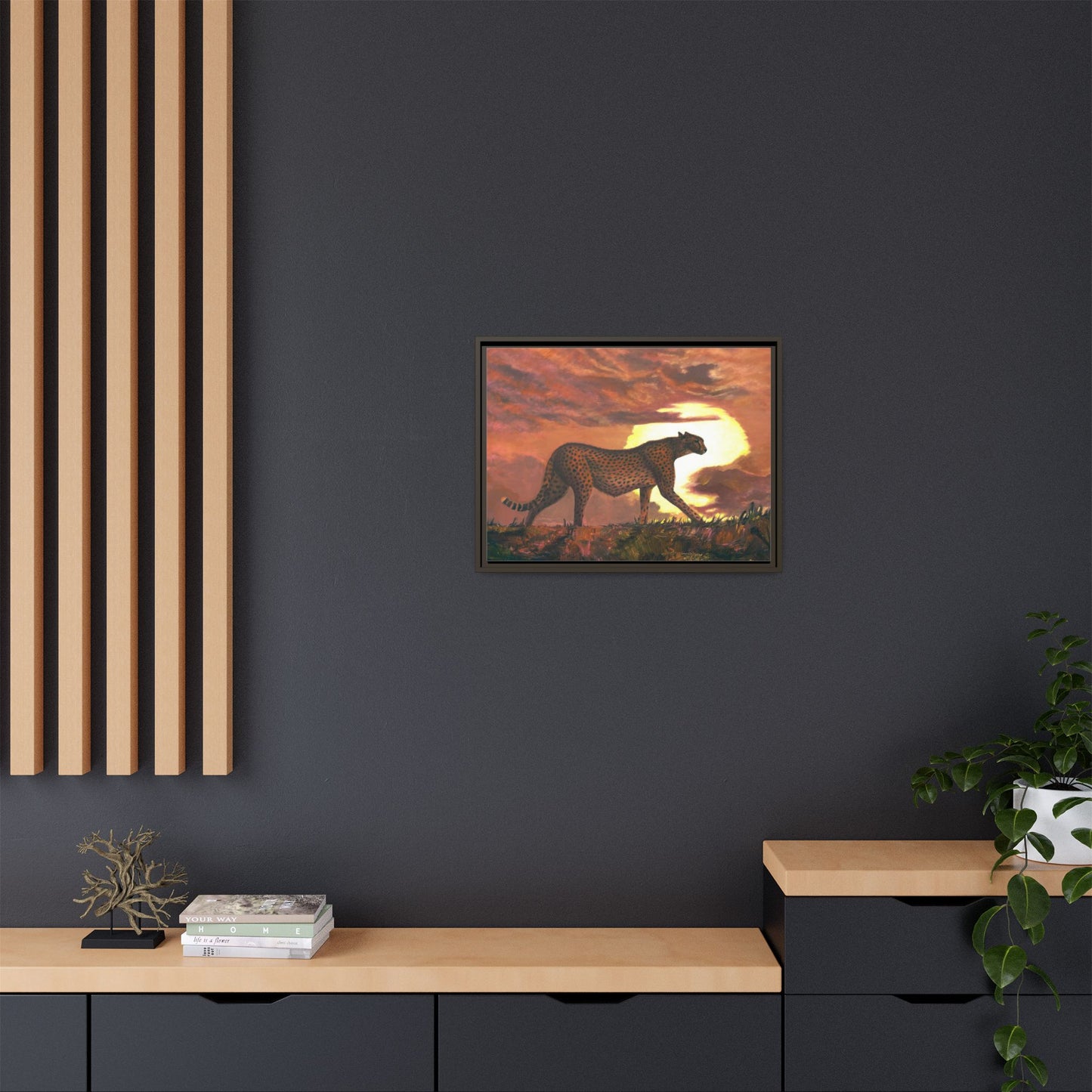 Framed Cheetah Sunset Canvas Print — Wildlife Wall Art