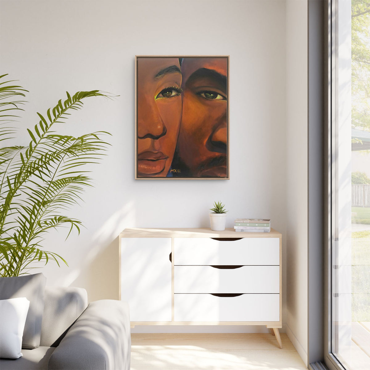 Framed Canvas Portrait Art – Intimate Couple Face Painting “In his Image”