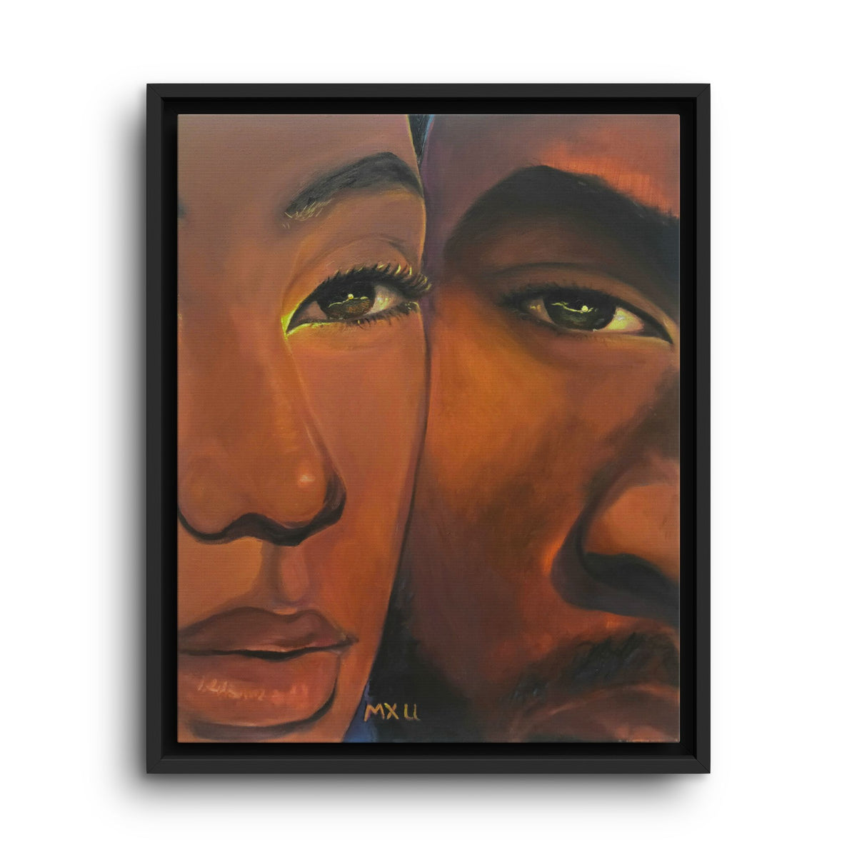 Framed Canvas Portrait Art – Intimate Couple Face Painting “In his Image”