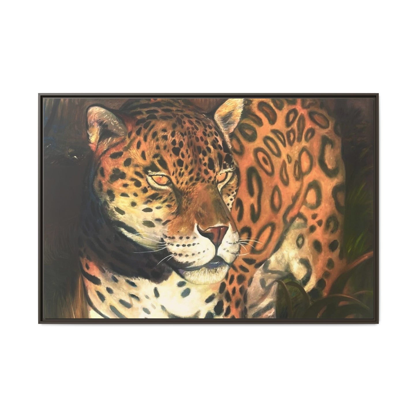 Framed Leopard Canvas Art — Matte Multicolor Jungle Print