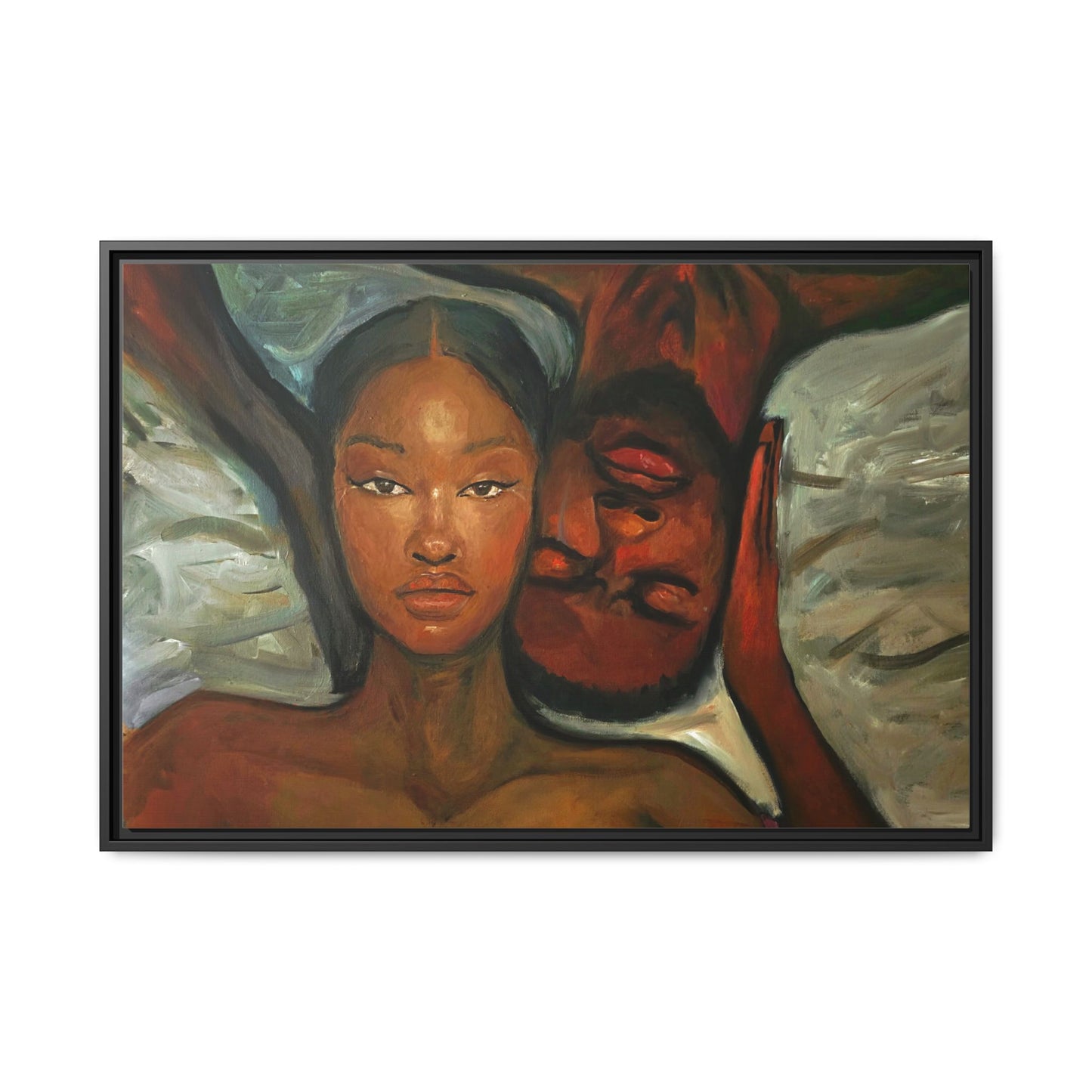 Canvas Print - Emotional Oil Painting of Couple in Bed