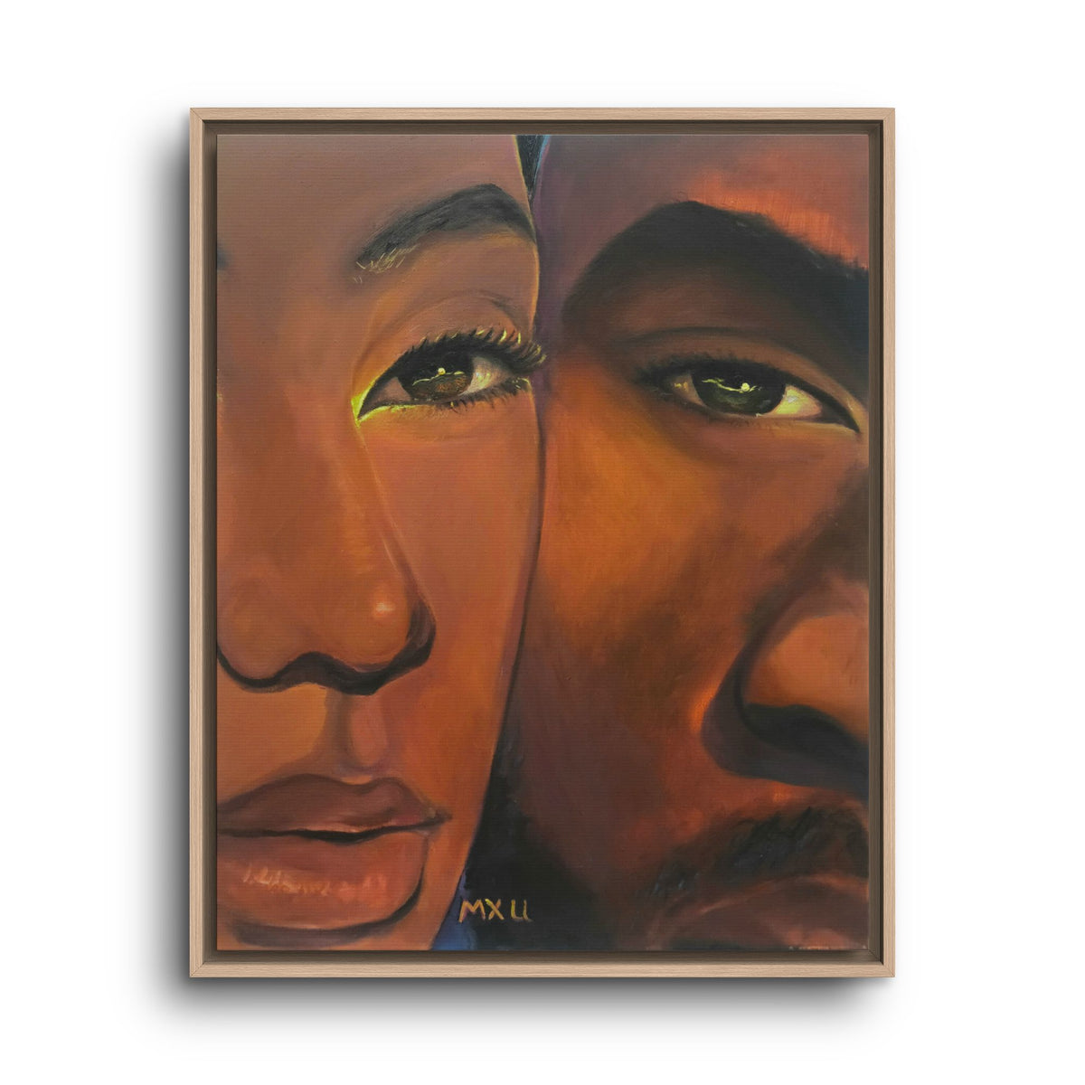 Framed Canvas Portrait Art – Intimate Couple Face Painting “In his Image”