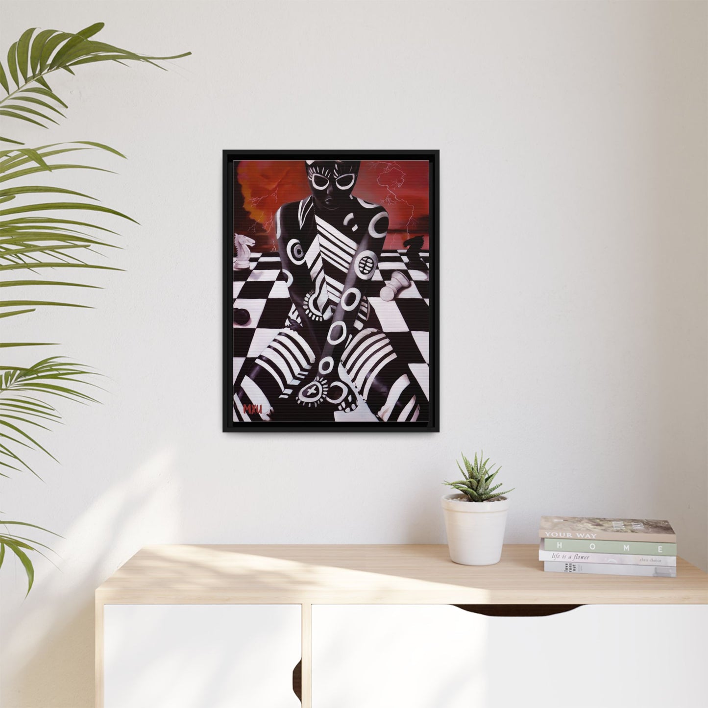 Chess painting Abstract Matte Canvas, Framed (Multi-color)