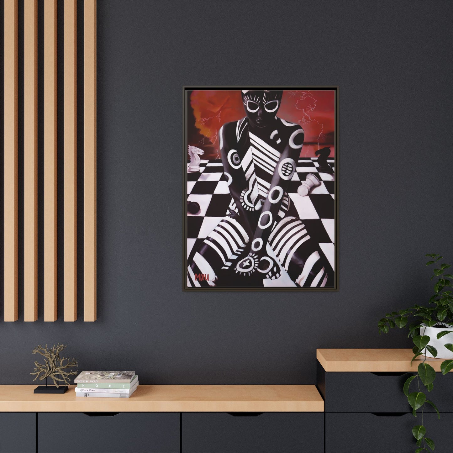 Chess painting Abstract Matte Canvas, Framed (Multi-color)