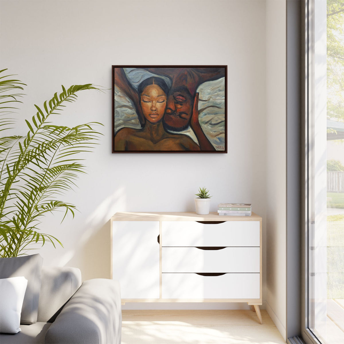 Framed Canvas Wall Art – Intimate Couple Portrait