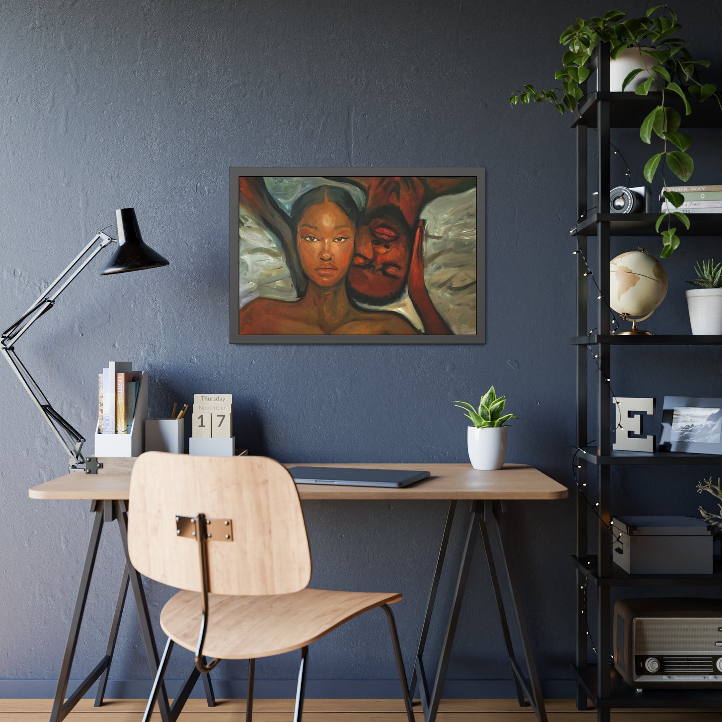 Framed Wall Art, Black Couple Portrait, Home Decor, Unique Gift, Modern Art, Relationship Celebration