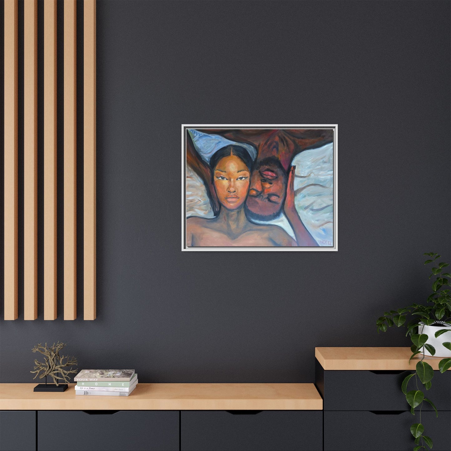 Canvas Framed Wall Art Print, Couples Art, Modern Home Decor, Romantic Artwork, Gift for Her, Bedroom Wall Decor