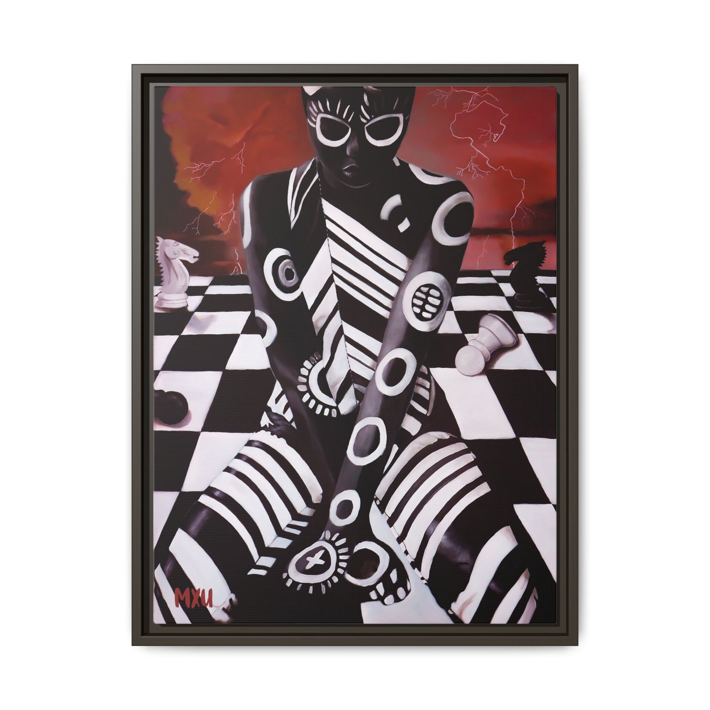 Chess painting Abstract Matte Canvas, Framed (Multi-color)