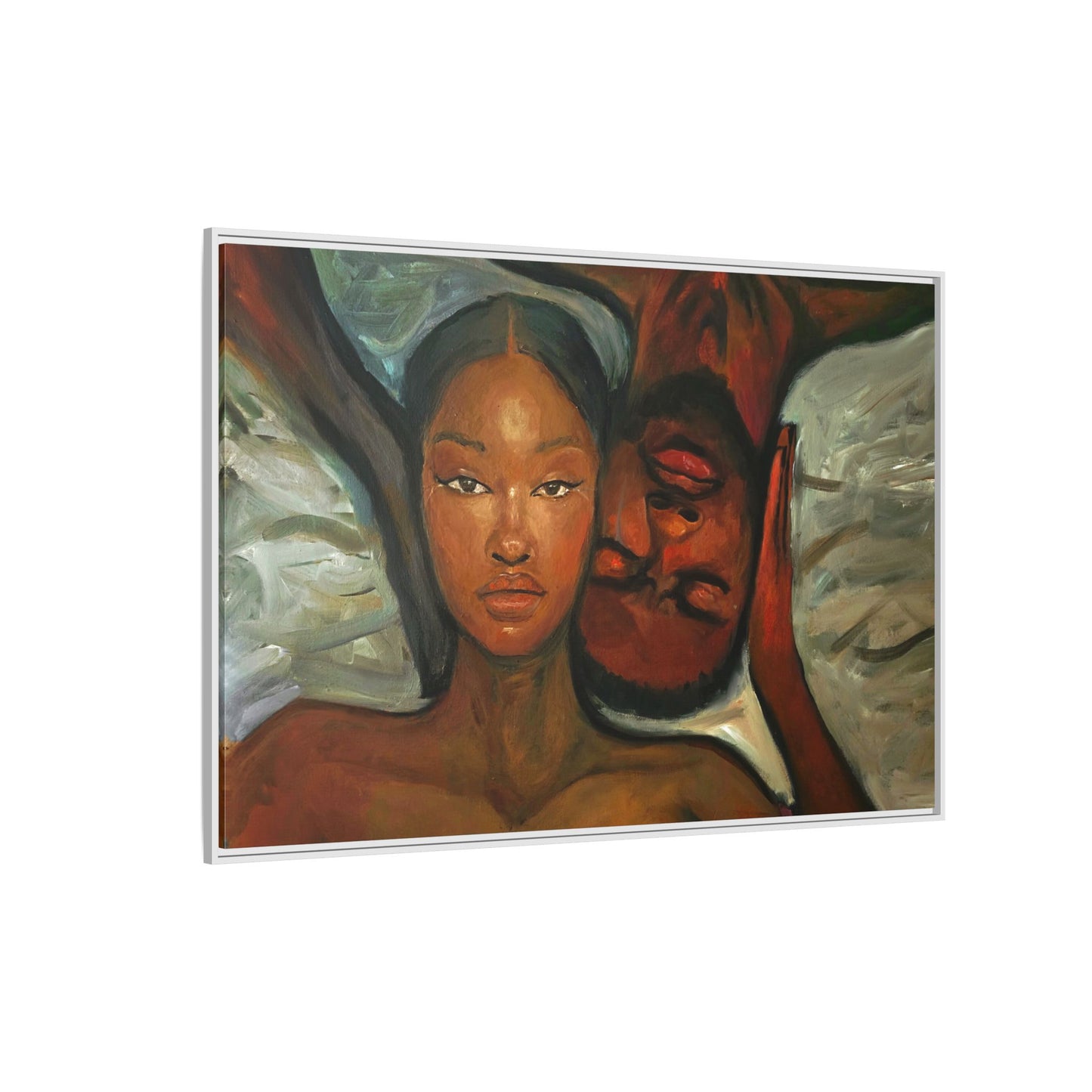 Canvas Print - Emotional Oil Painting of Couple in Bed