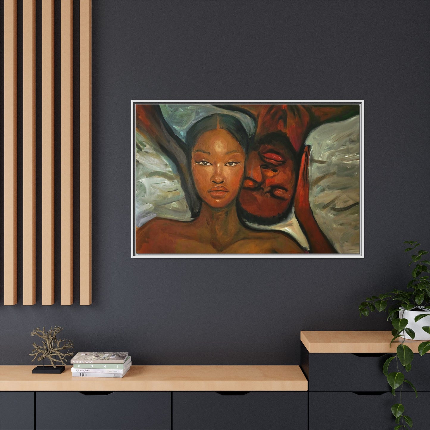 Canvas Print - Emotional Oil Painting of Couple in Bed