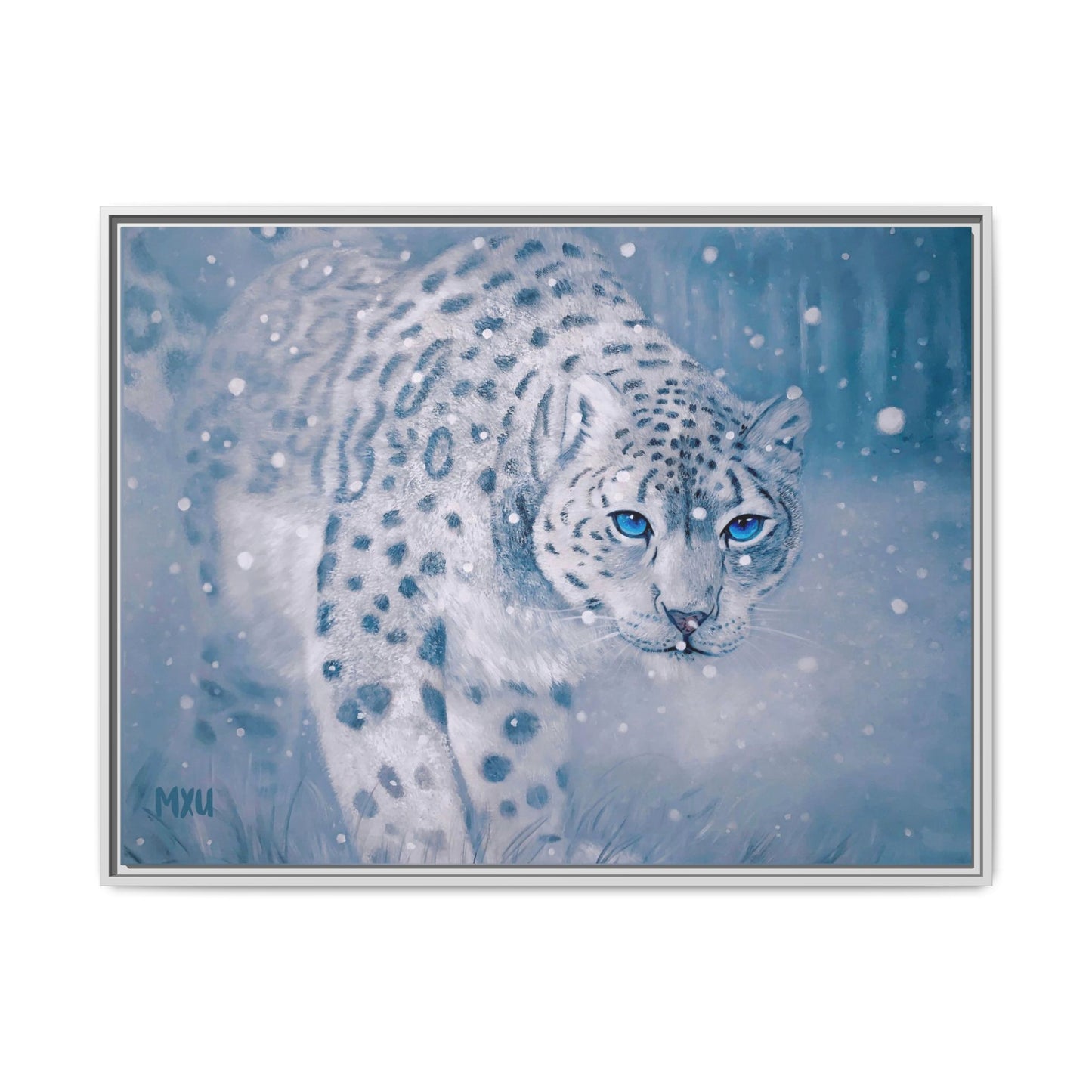 Framed Snow Leopard Canvas Print — Winter Wildlife Wall Art