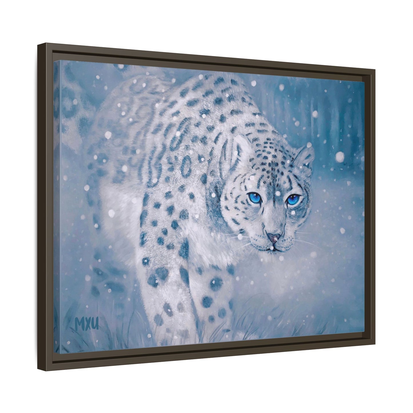 Framed Snow Leopard Canvas Print — Winter Wildlife Wall Art