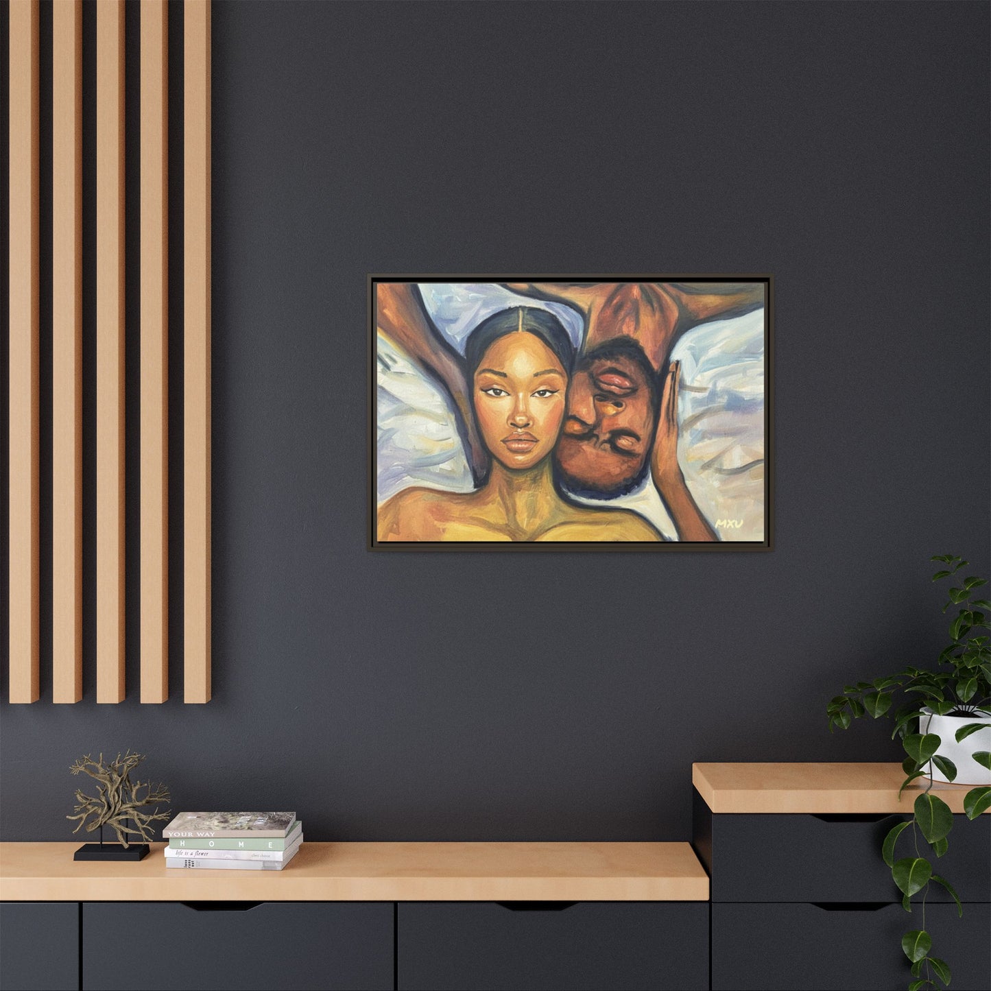 Canvas Print - Emotional Oil Painting of Couple in Bed