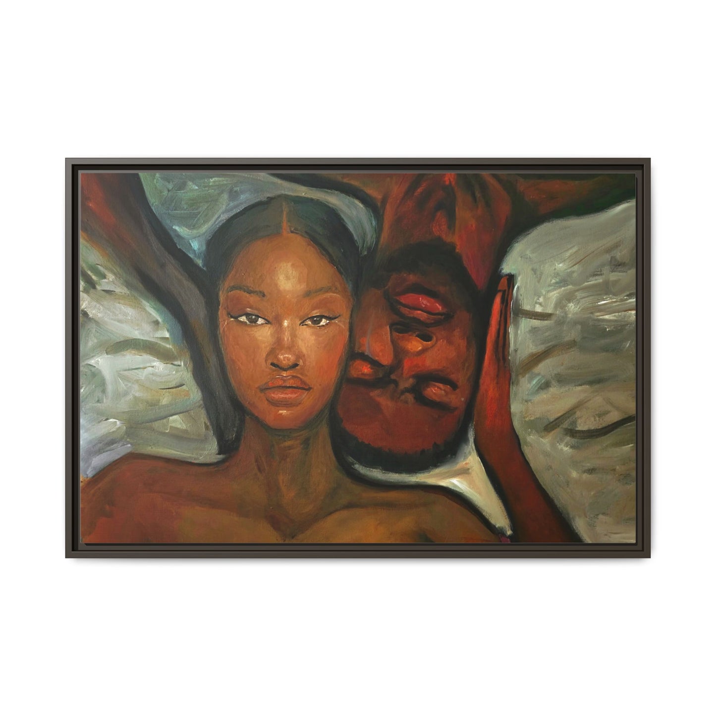 Canvas Print - Emotional Oil Painting of Couple in Bed
