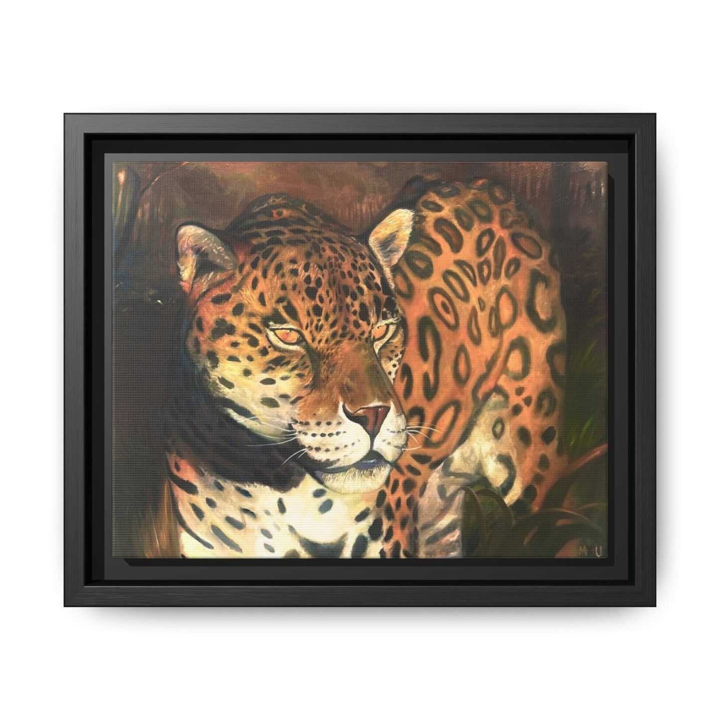 Framed Leopard Canvas Art — Matte Multicolor Jungle Print