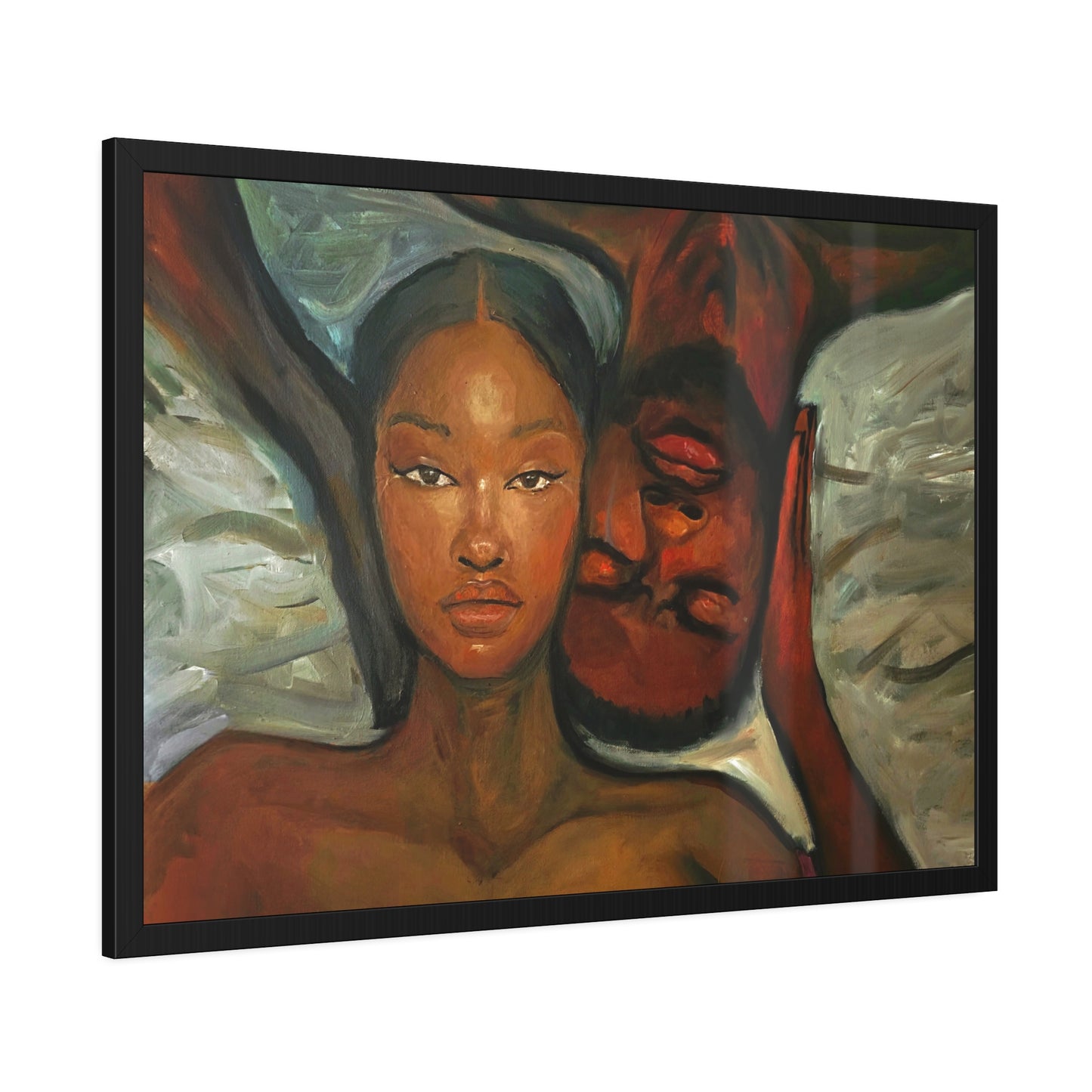 Framed Wall Art, Black Couple Portrait, Home Decor, Unique Gift, Modern Art, Relationship Celebration