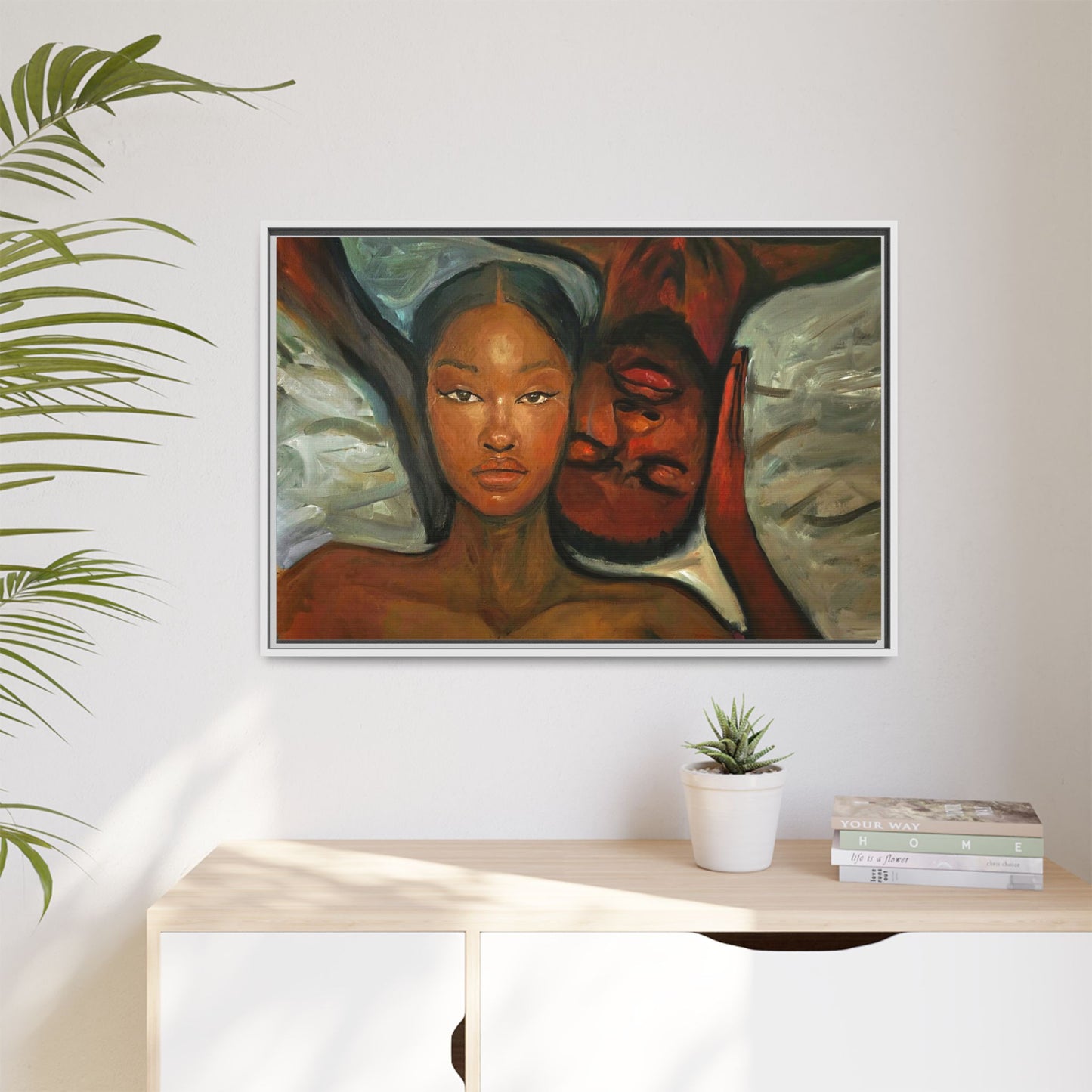 Canvas Print - Emotional Oil Painting of Couple in Bed