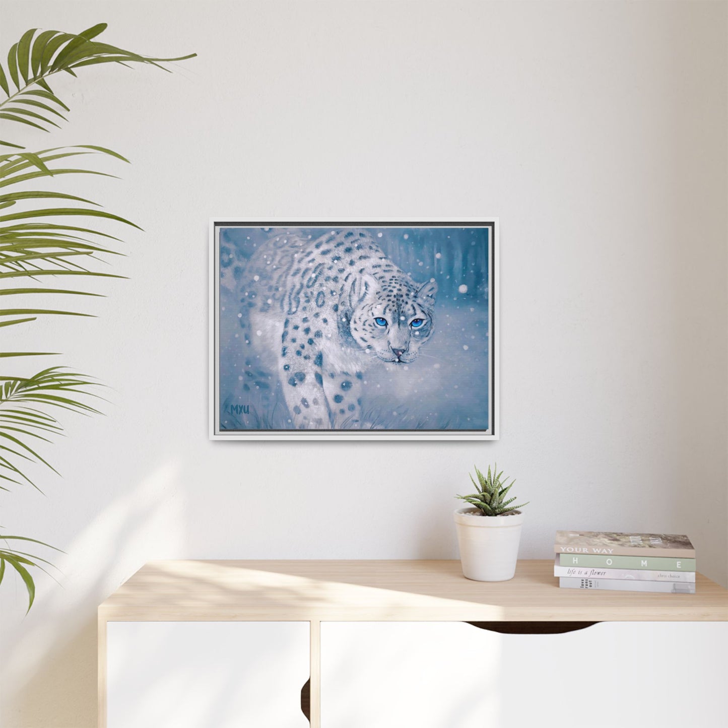 Framed Snow Leopard Canvas Print — Winter Wildlife Wall Art