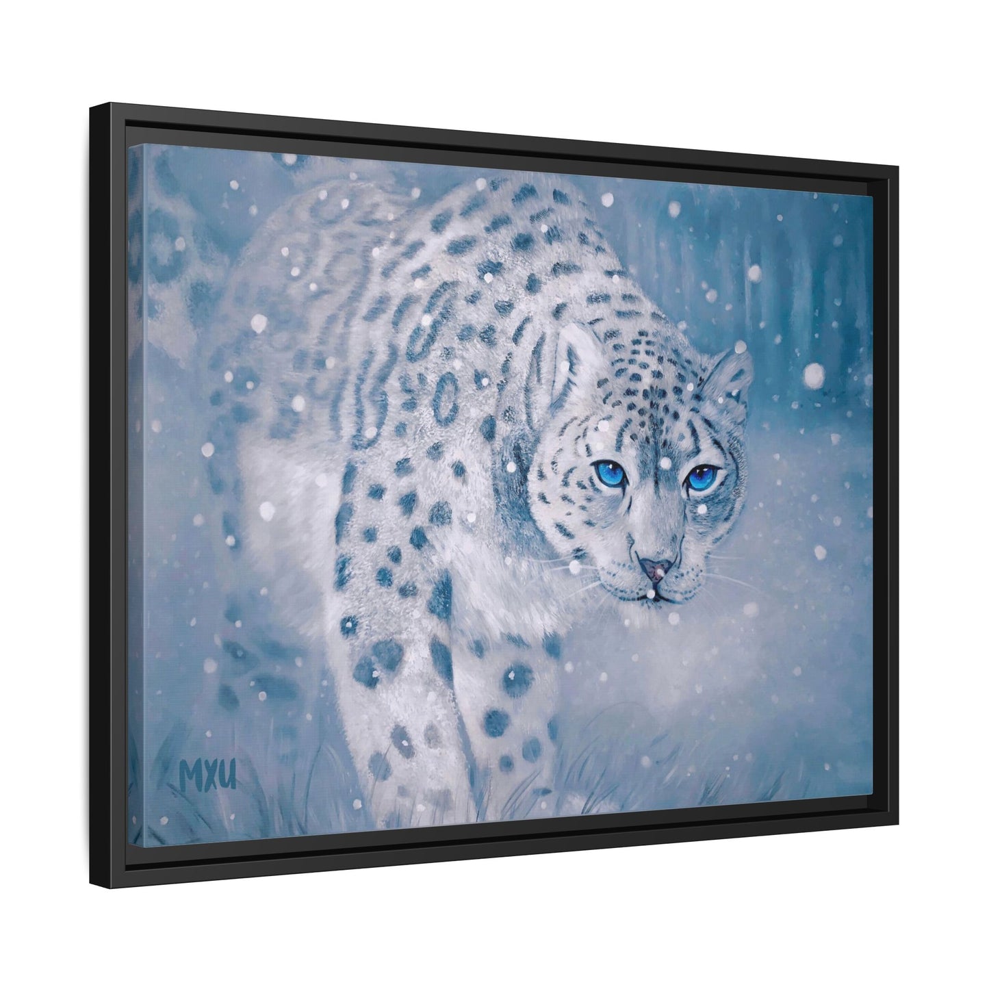 Framed Snow Leopard Canvas Print — Winter Wildlife Wall Art