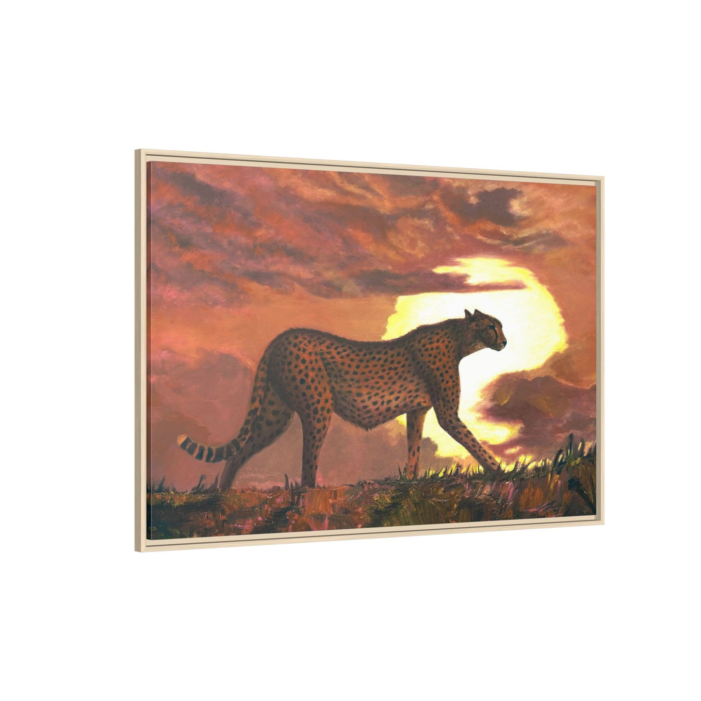 Framed Cheetah Sunset Canvas Print — Wildlife Wall Art