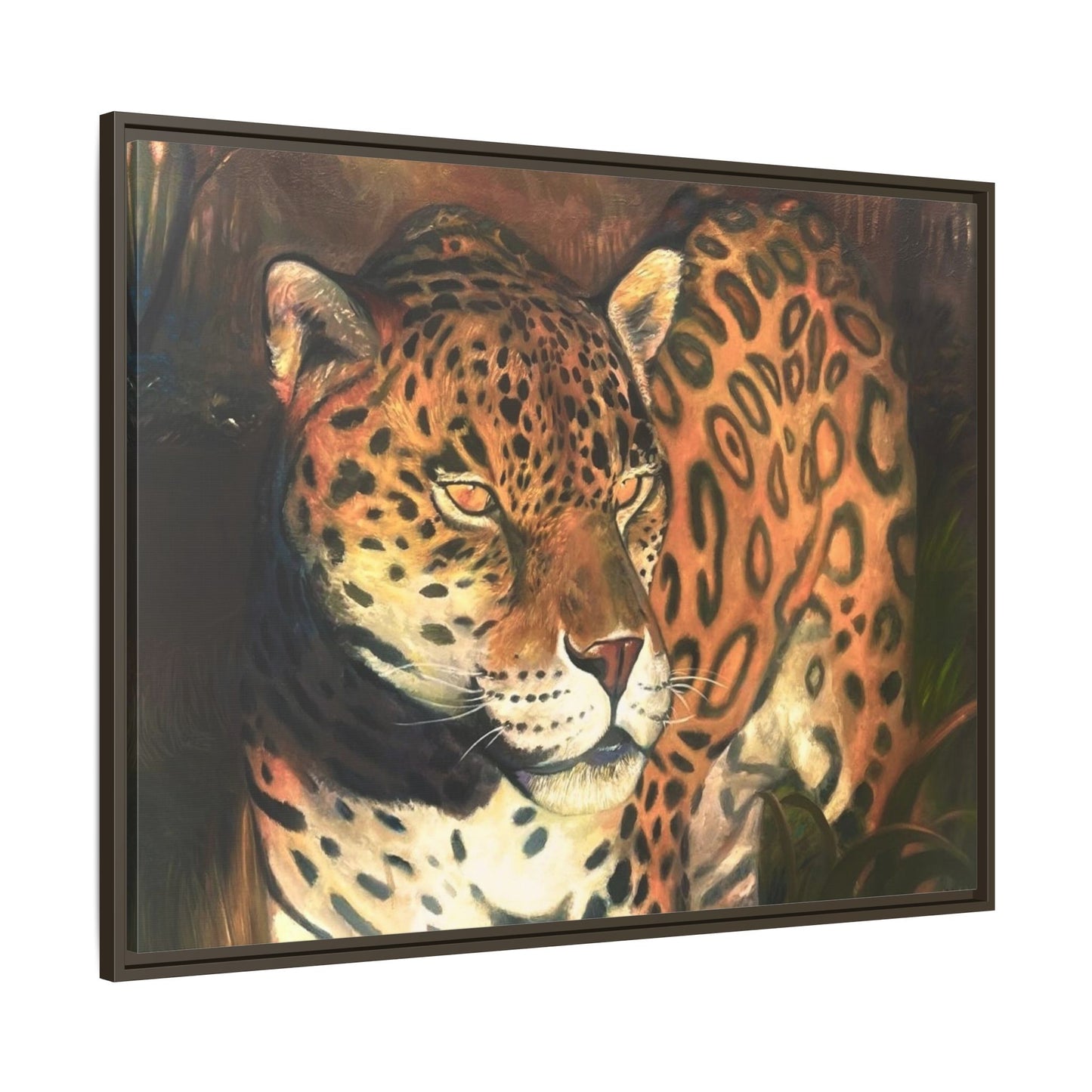 Framed Leopard Canvas Art — Matte Multicolor Jungle Print
