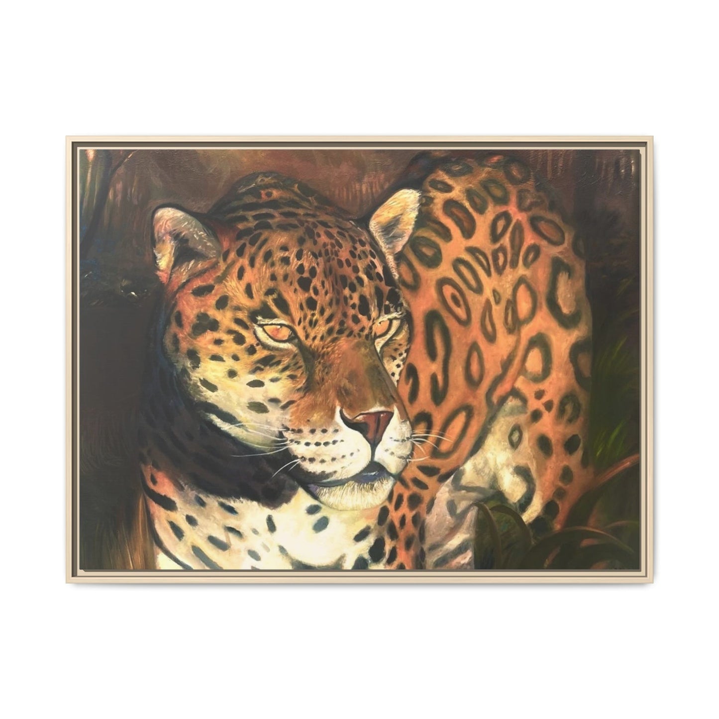Framed Leopard Canvas Art — Matte Multicolor Jungle Print