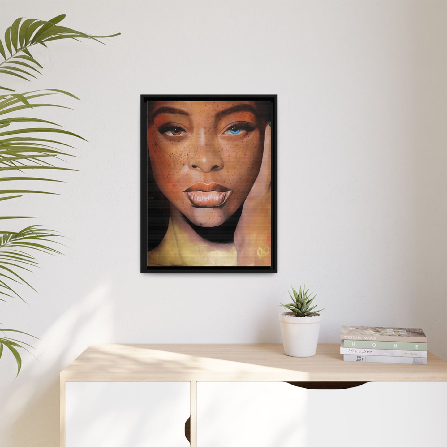 Freckled Beauty Portrait Matte Canvas Print (Framed)