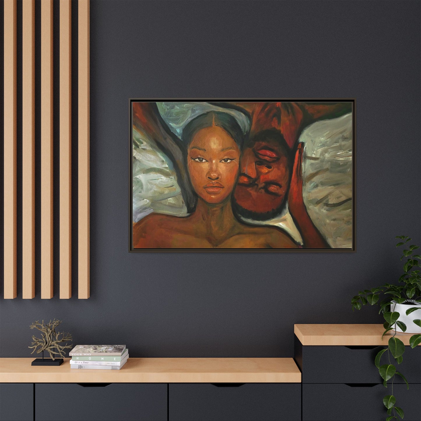 Canvas Print - Emotional Oil Painting of Couple in Bed