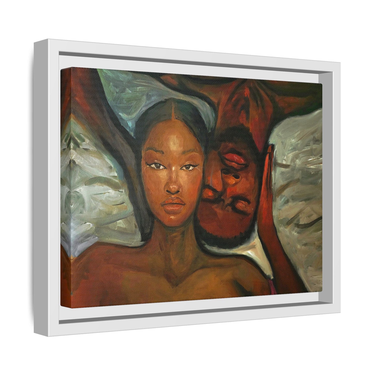 Canvas Print - Emotional Oil Painting of Couple in Bed
