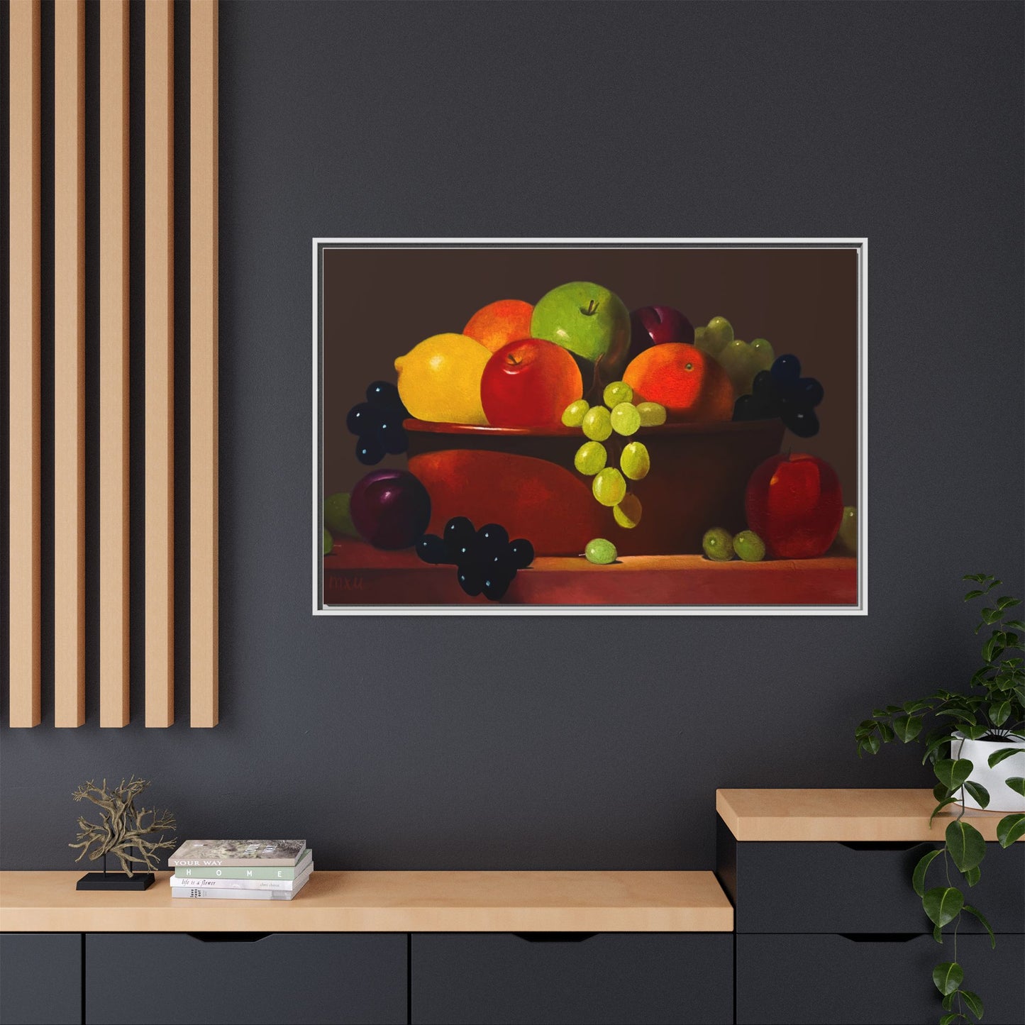 Fruit Basket PAINTING Matte Canvas, Framed (Multi-color)
