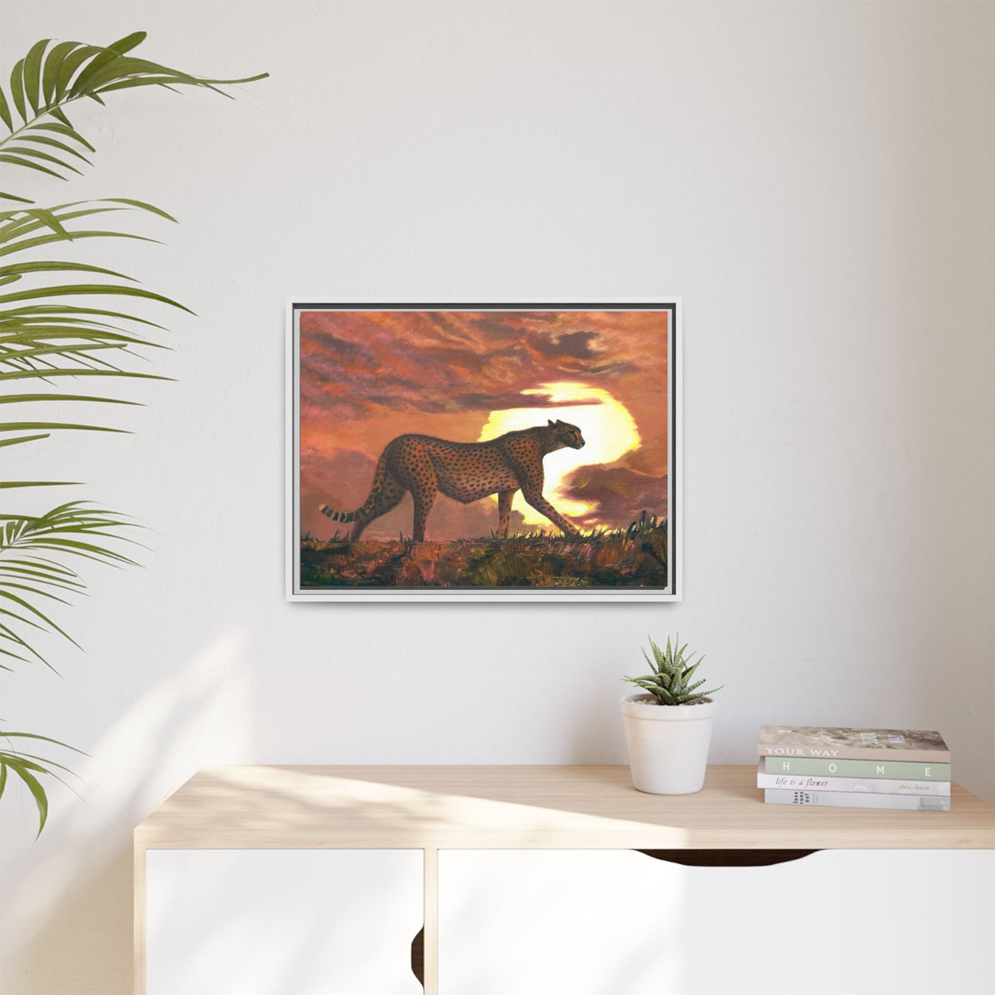 Framed Cheetah Sunset Canvas Print — Wildlife Wall Art