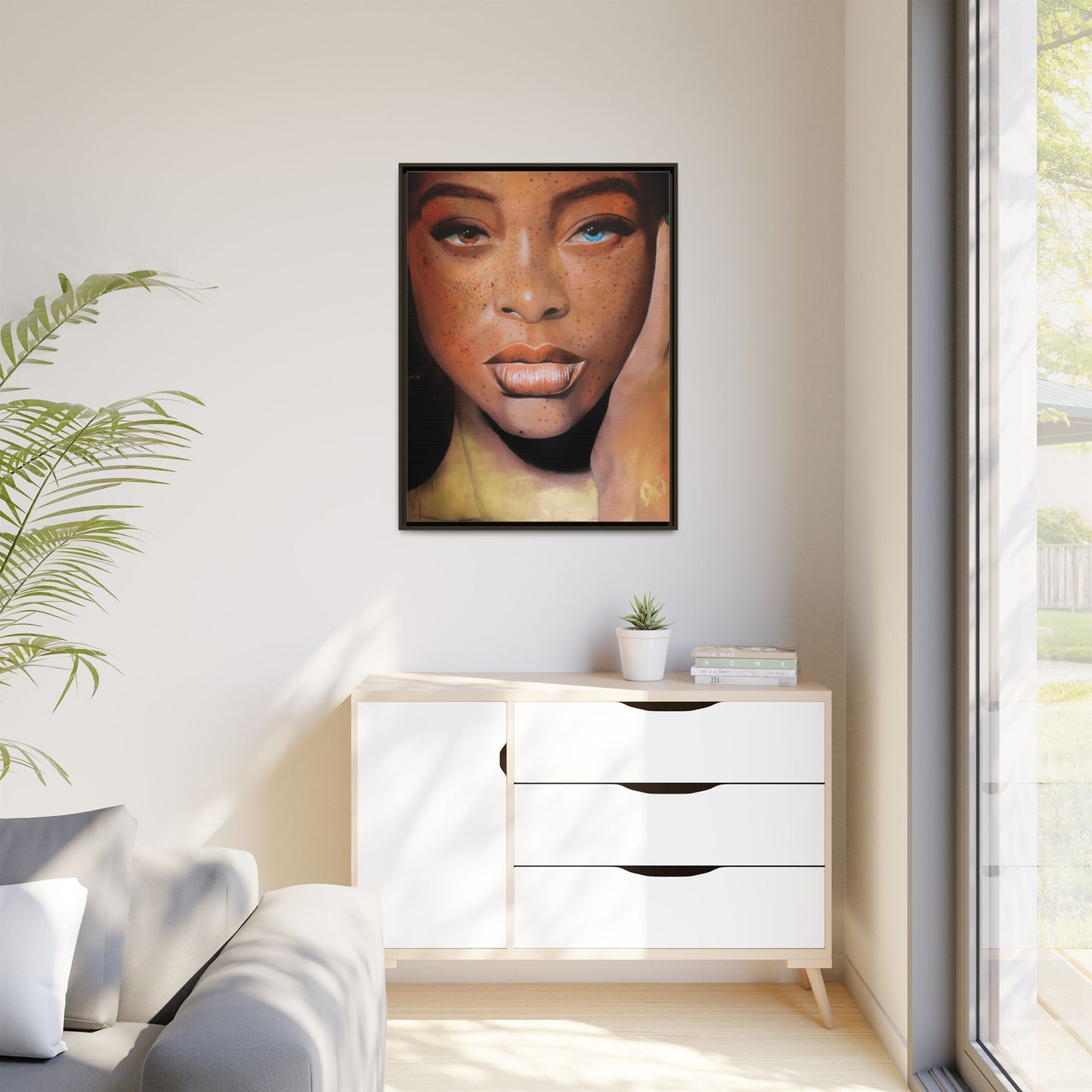 Freckled Beauty Portrait Matte Canvas Print (Framed)