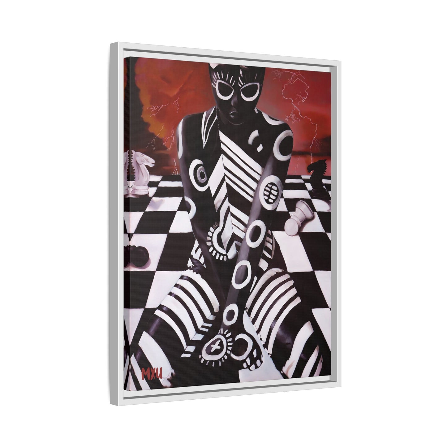 Chess painting Abstract Matte Canvas, Framed (Multi-color)