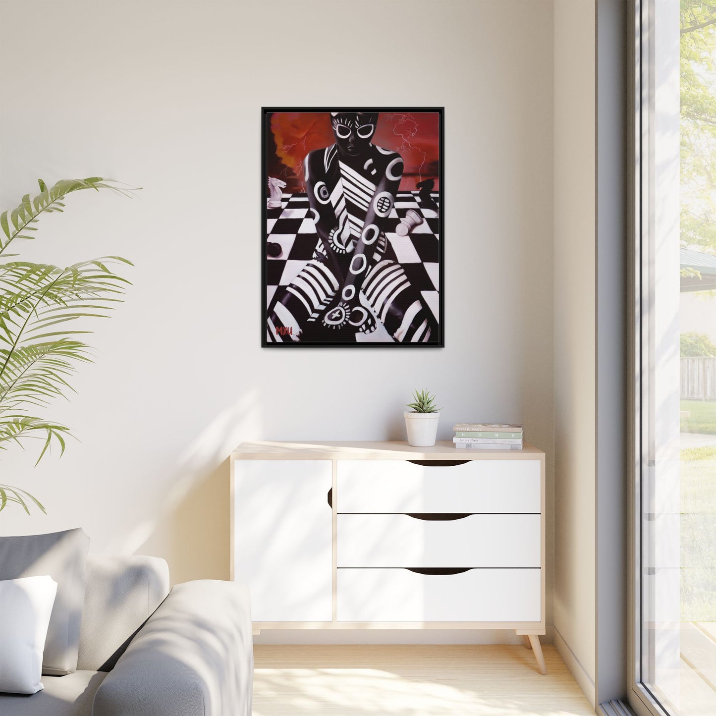Chess painting Abstract Matte Canvas, Framed (Multi-color)