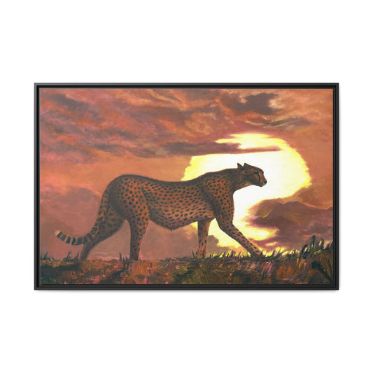 Framed Cheetah Sunset Canvas Print — Wildlife Wall Art