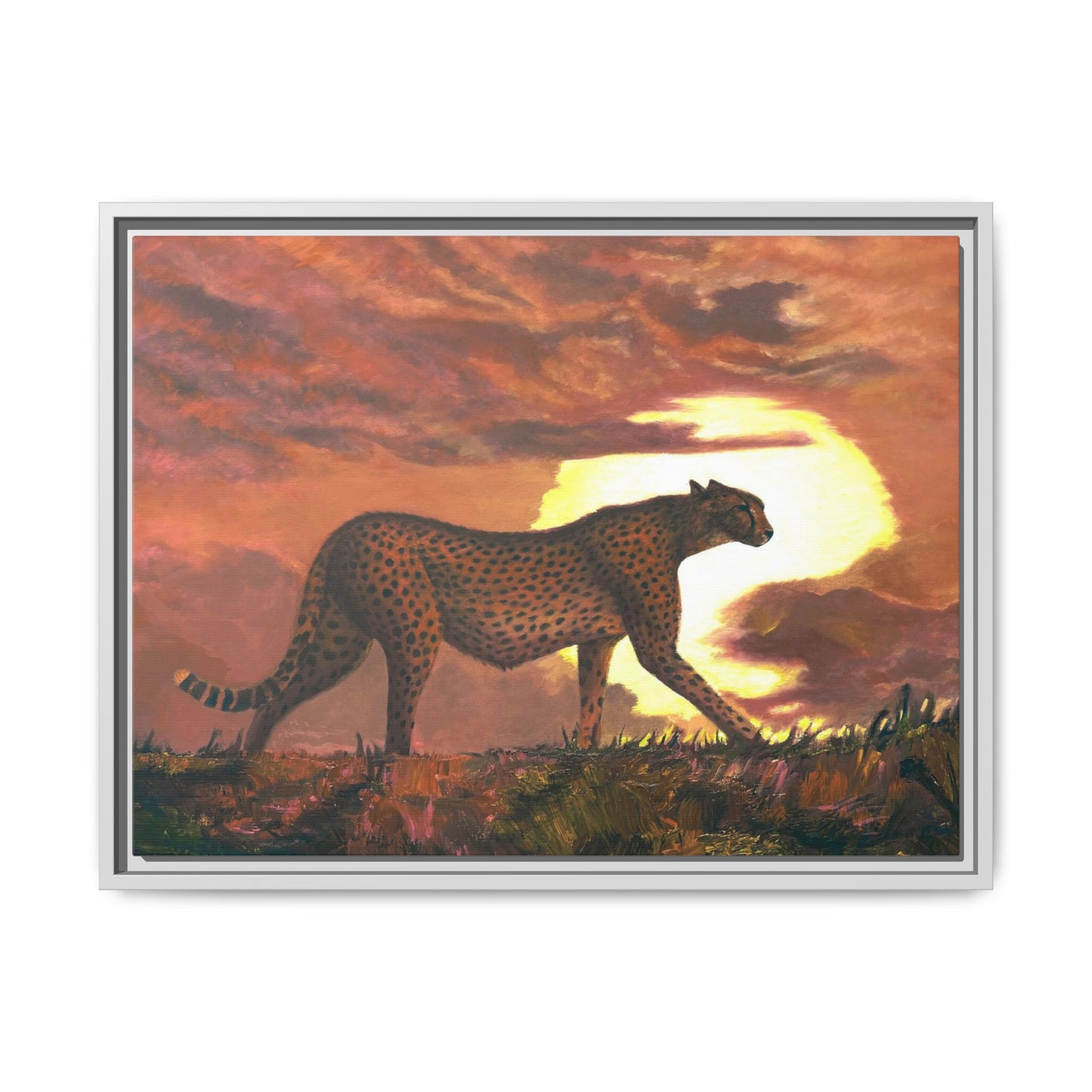 Framed Cheetah Sunset Canvas Print — Wildlife Wall Art