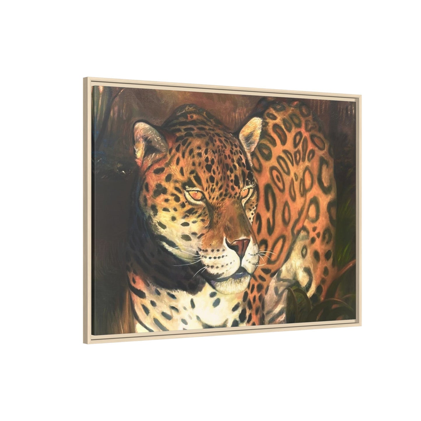 Framed Leopard Canvas Art — Matte Multicolor Jungle Print