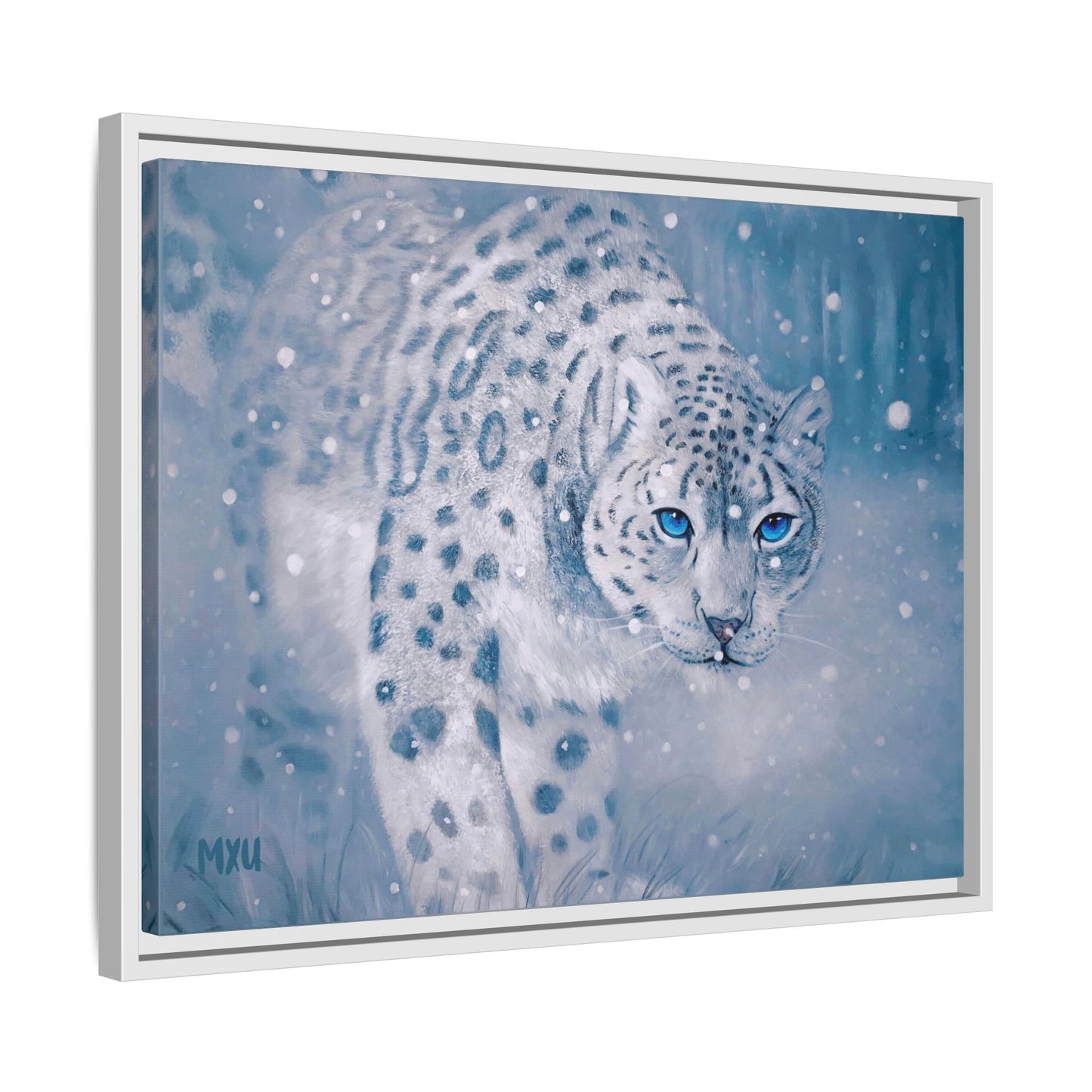 Framed Snow Leopard Canvas Print — Winter Wildlife Wall Art