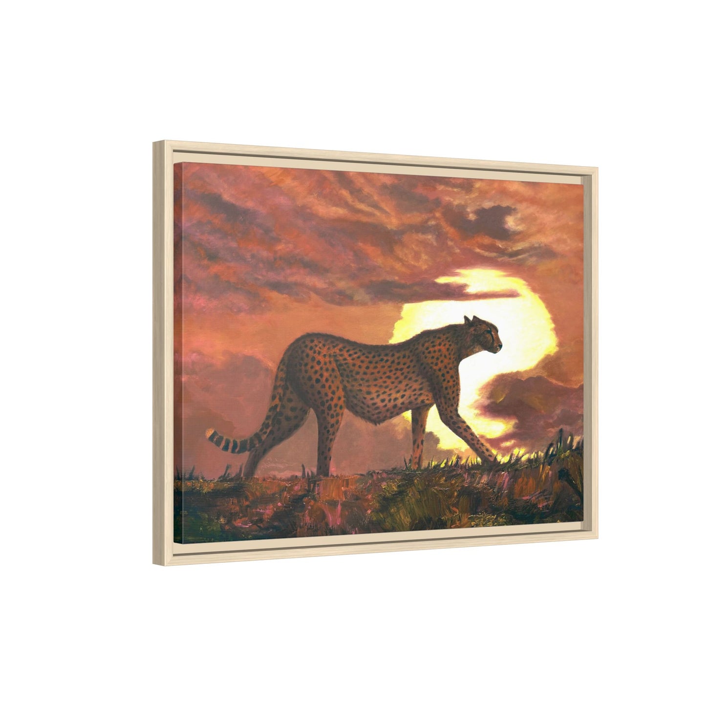 Framed Cheetah Sunset Canvas Print — Wildlife Wall Art