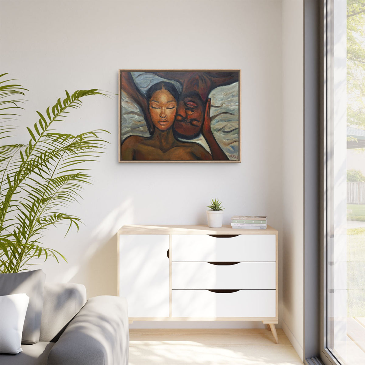 Framed Canvas Wall Art – Intimate Couple Portrait